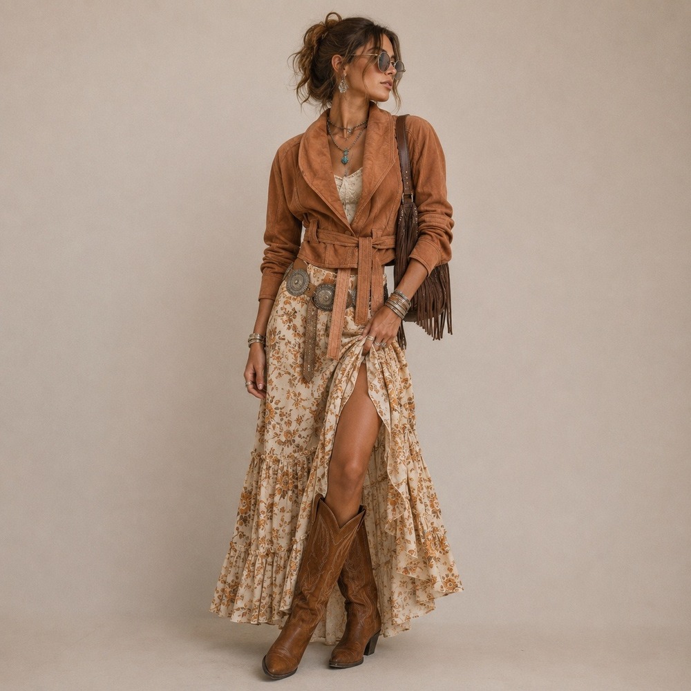Adventure Bound Brown Leather 80s Fitted Cropped Belted Jacket Boho Moto S